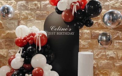 A Bold Red, Black and White Balloon Installation for a 21st Birthday Celebration
