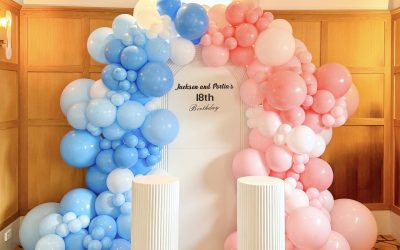 Title:A Modern Dual-Color Balloon Installation with Blue and Pink Styling