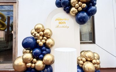 A Navy Blue and Gold Balloon Backdrop for an Elegant Birthday Celebration