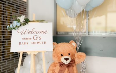 Adorable Teddy Bear & Pastel Blue Welcome Setup for Baby G’s Baby Shower