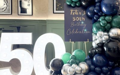 Luxurious Navy, Emerald & Silver 50th Birthday Balloon Styling