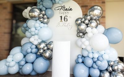 Dreamy Dusty Blue & Silver Sweet 16 Birthday Balloon Styling